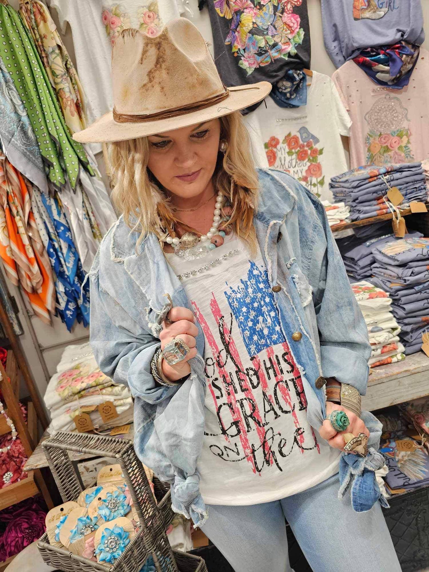 Distressed Denim Freedom Shirt