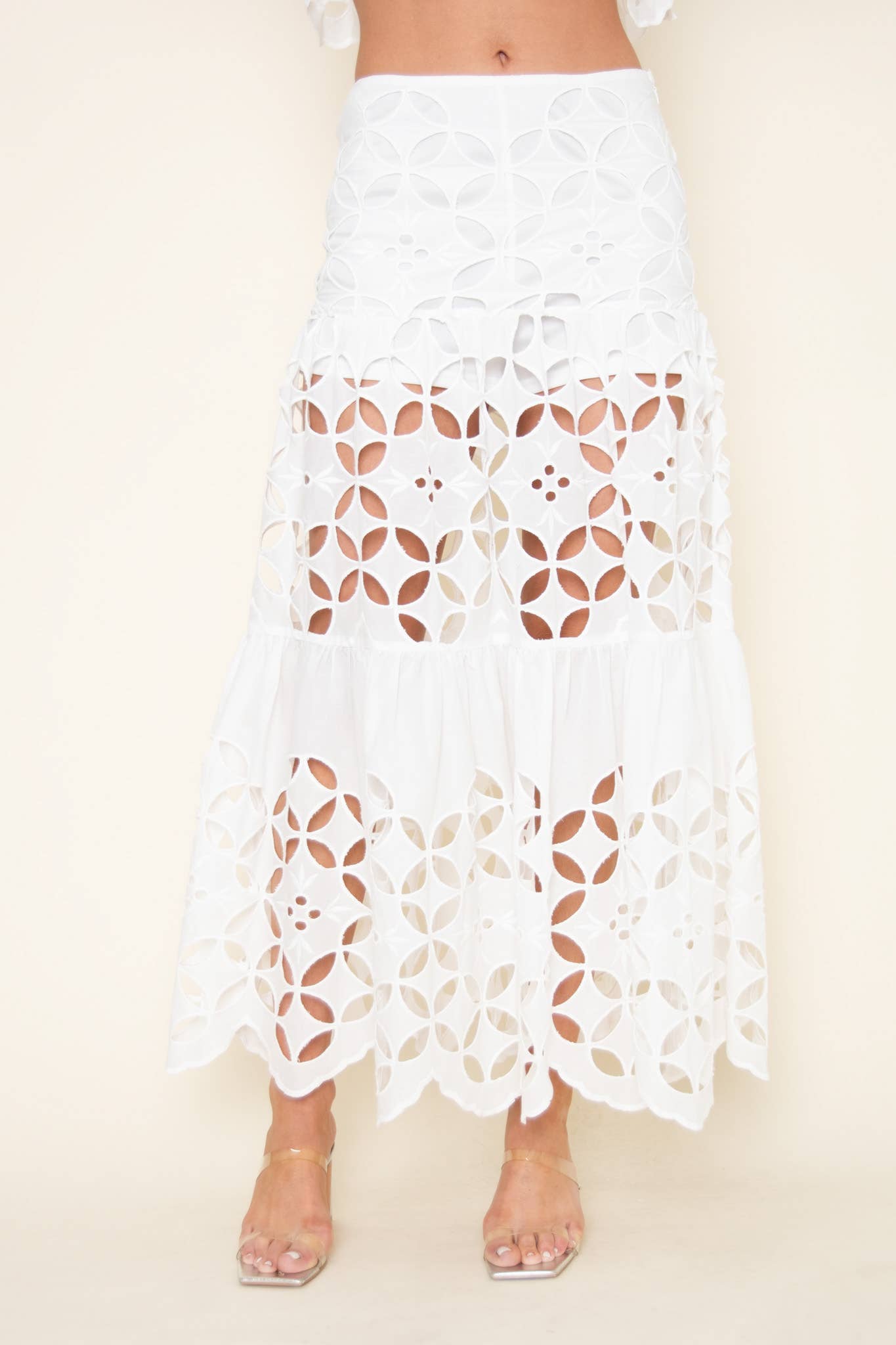 WHITE EYELET MAXI SKIRT