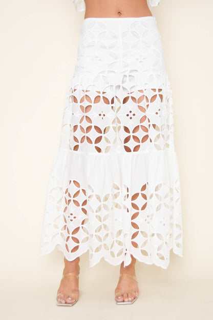 WHITE EYELET MAXI SKIRT