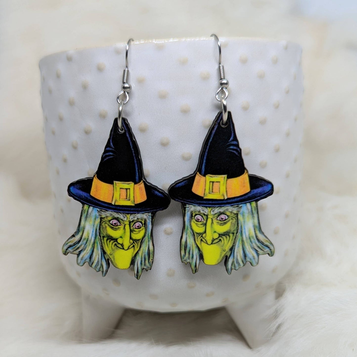 Double Sided Green Witch Halloween Earrings