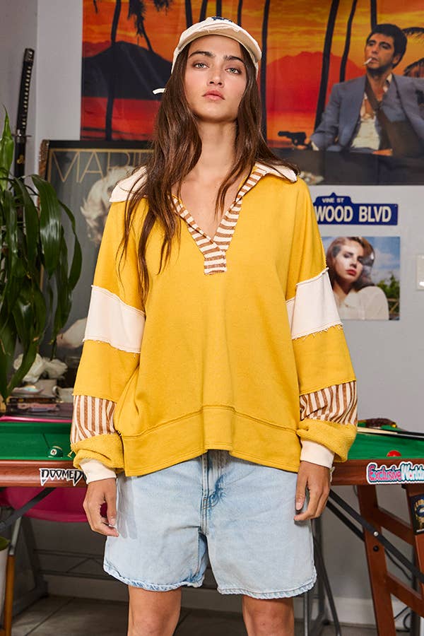 French Terry Collared Loose Fit Top