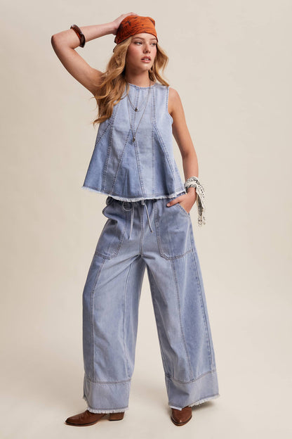 Washed Denim Tank & Wide-Leg Pants Set