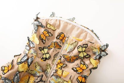 Butterfly Appliqué Strapless Embellished Mini Dress