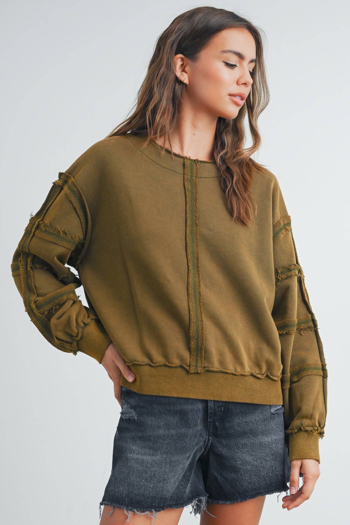 Washed French Terry Round Neck Pullover Sweatshirt