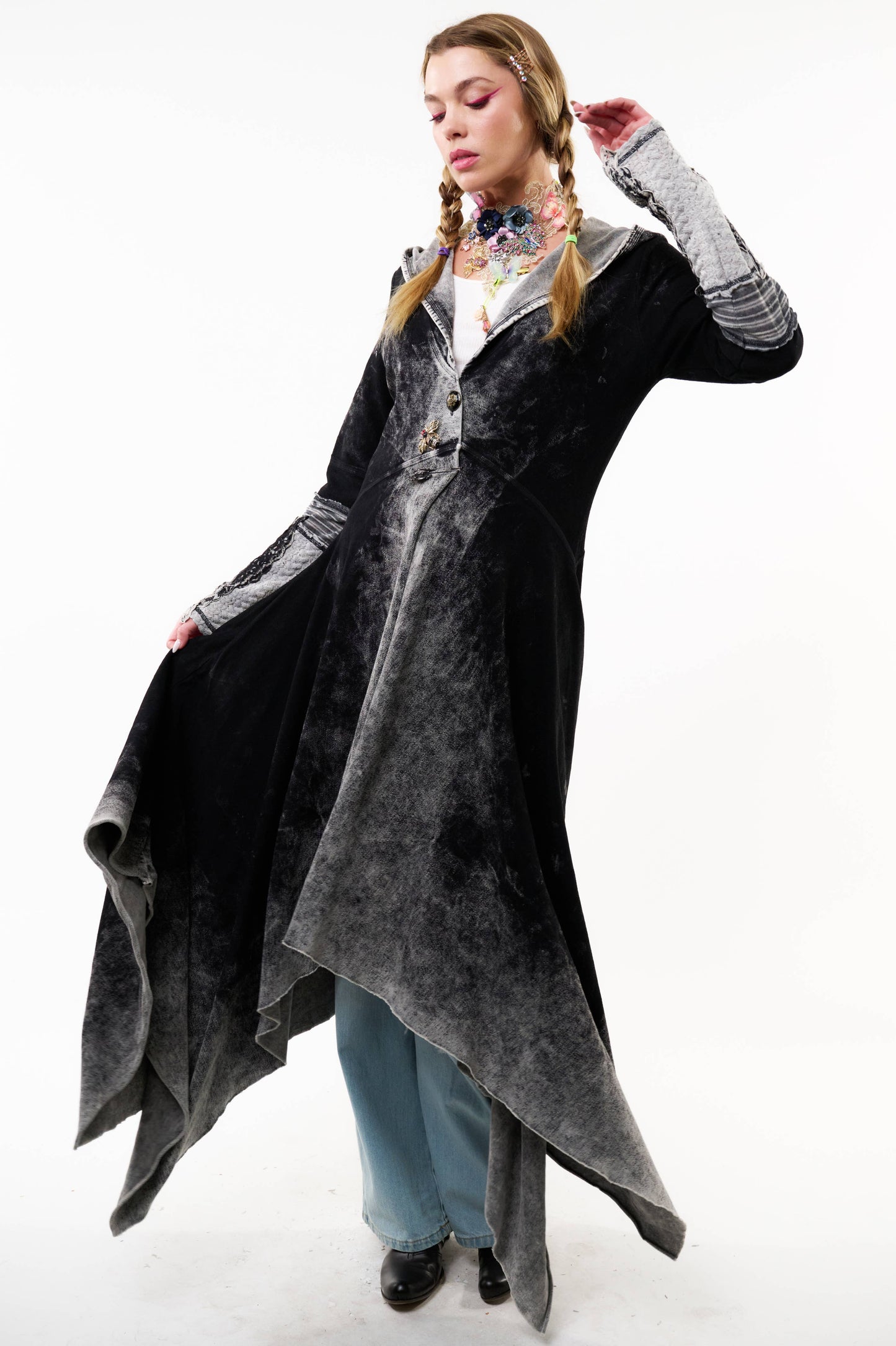 Forest Goddess French Terry Coat | Hooded Sweater| Long Coat