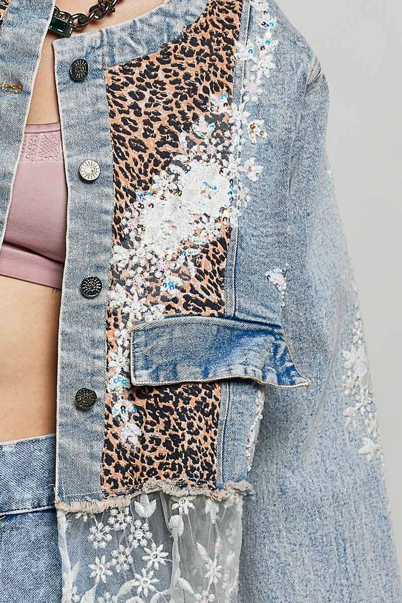 Boho Lace Trim Patchwork Denim Jacket