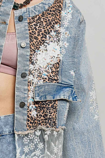 Boho Lace Trim Patchwork Denim Jacket