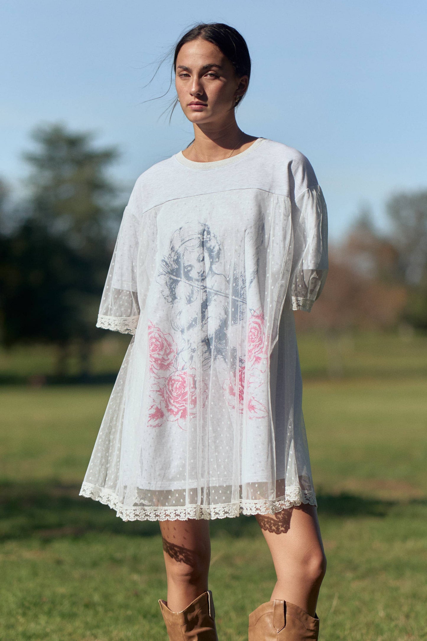 POLKA DOT CHERUB MESH LAYERED DRESS