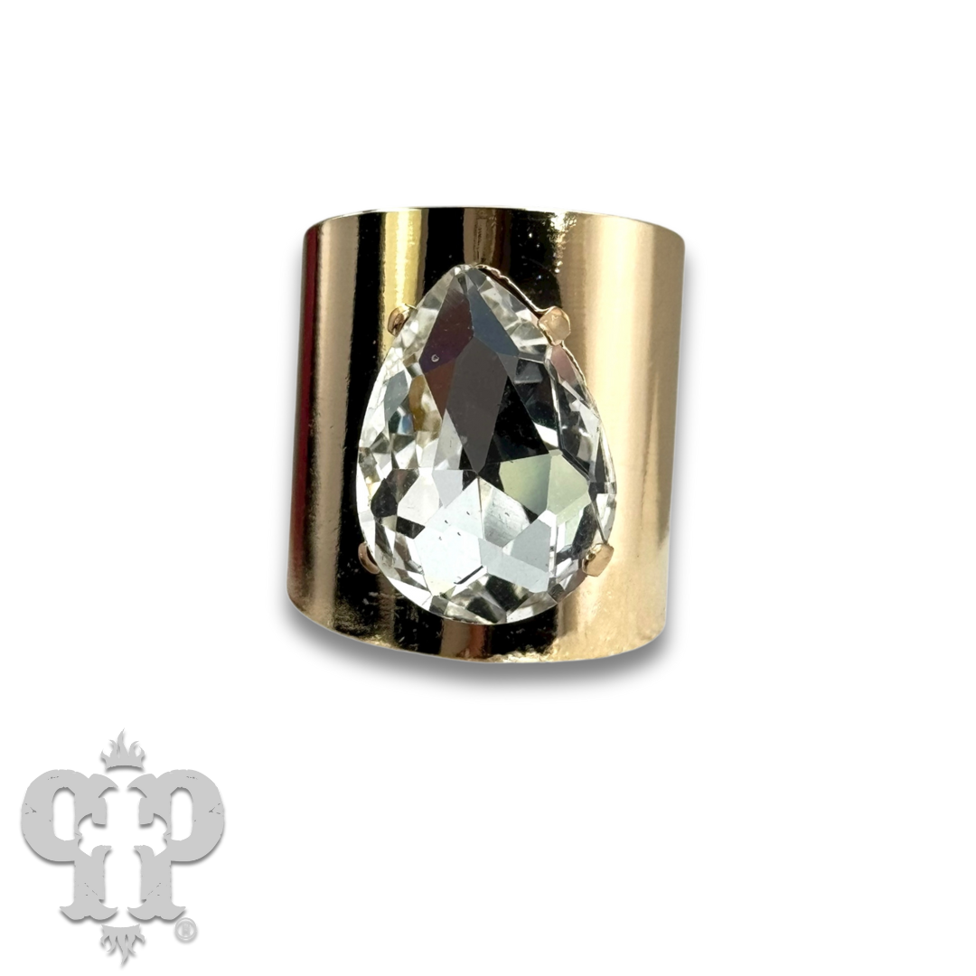 Rhinestone teardrop adjustable base statement ring