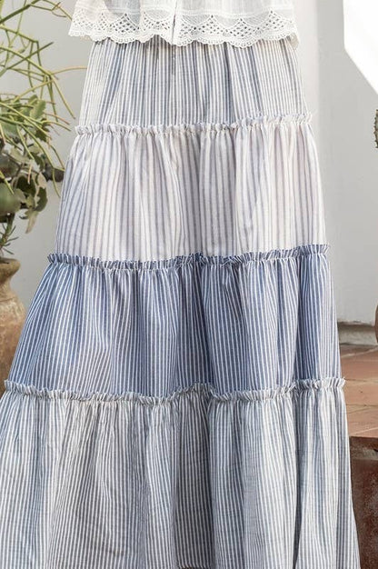 Multi Striped Contrast Maxi Skirt
