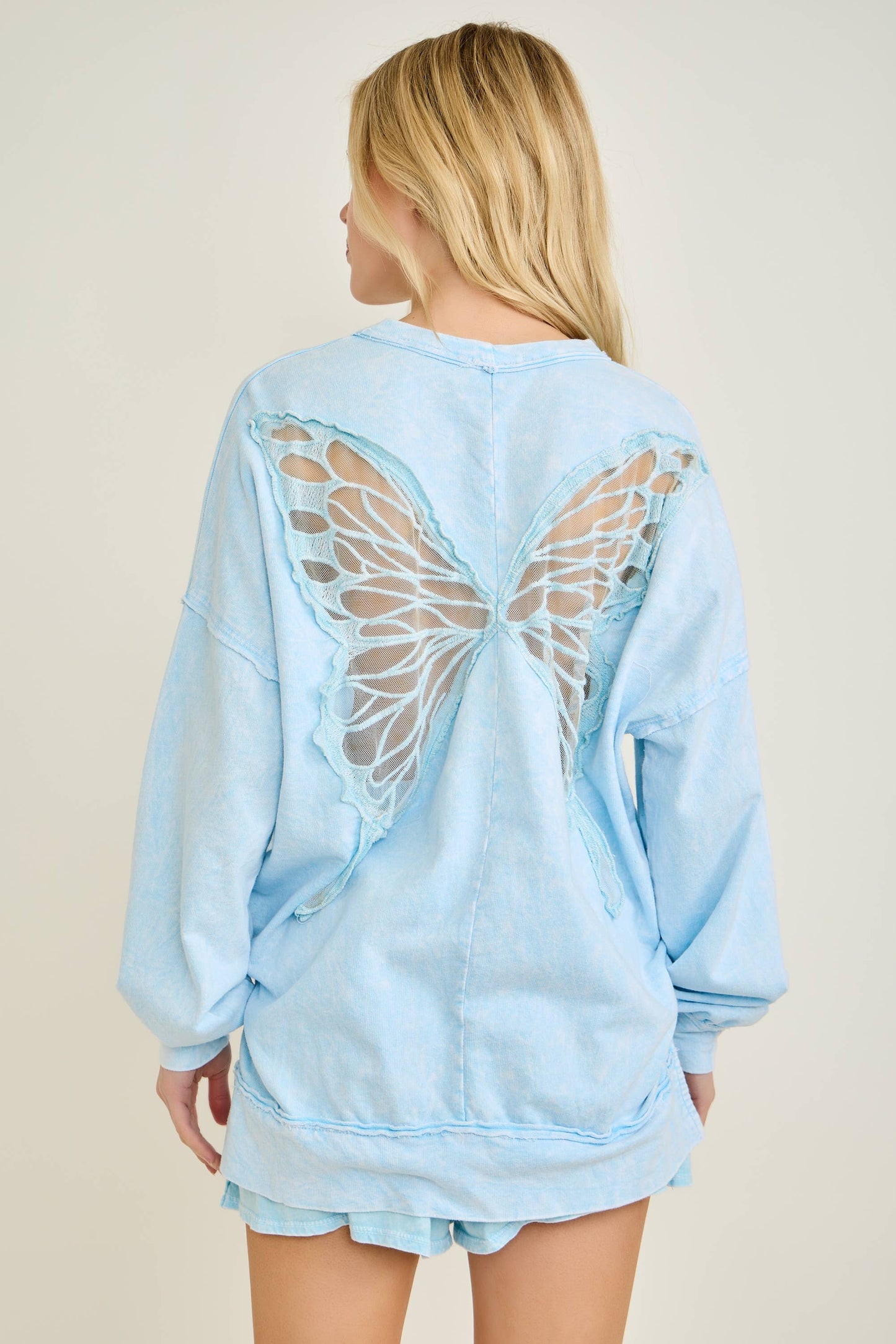 Mineral Wash Butterfly appliques Top