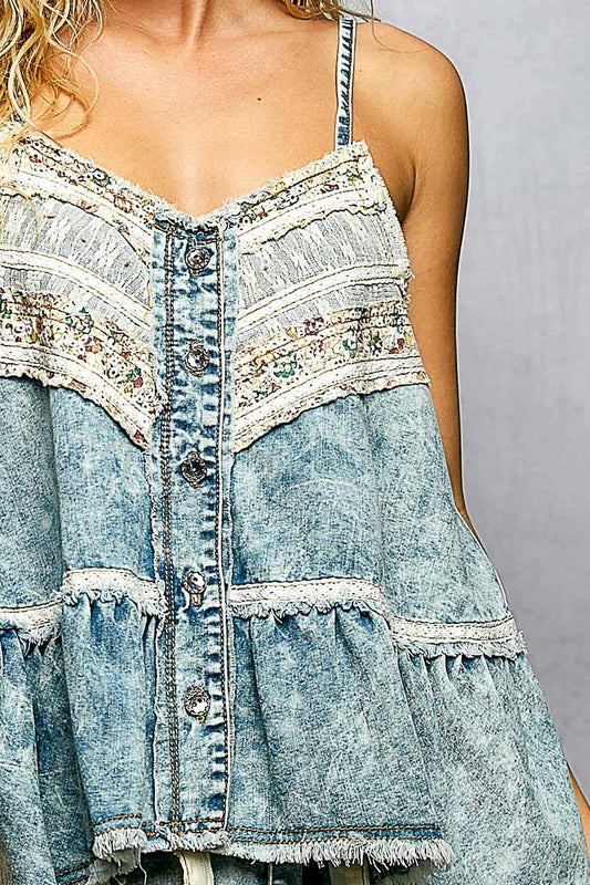 Denim & Lace Babydoll Tank Top