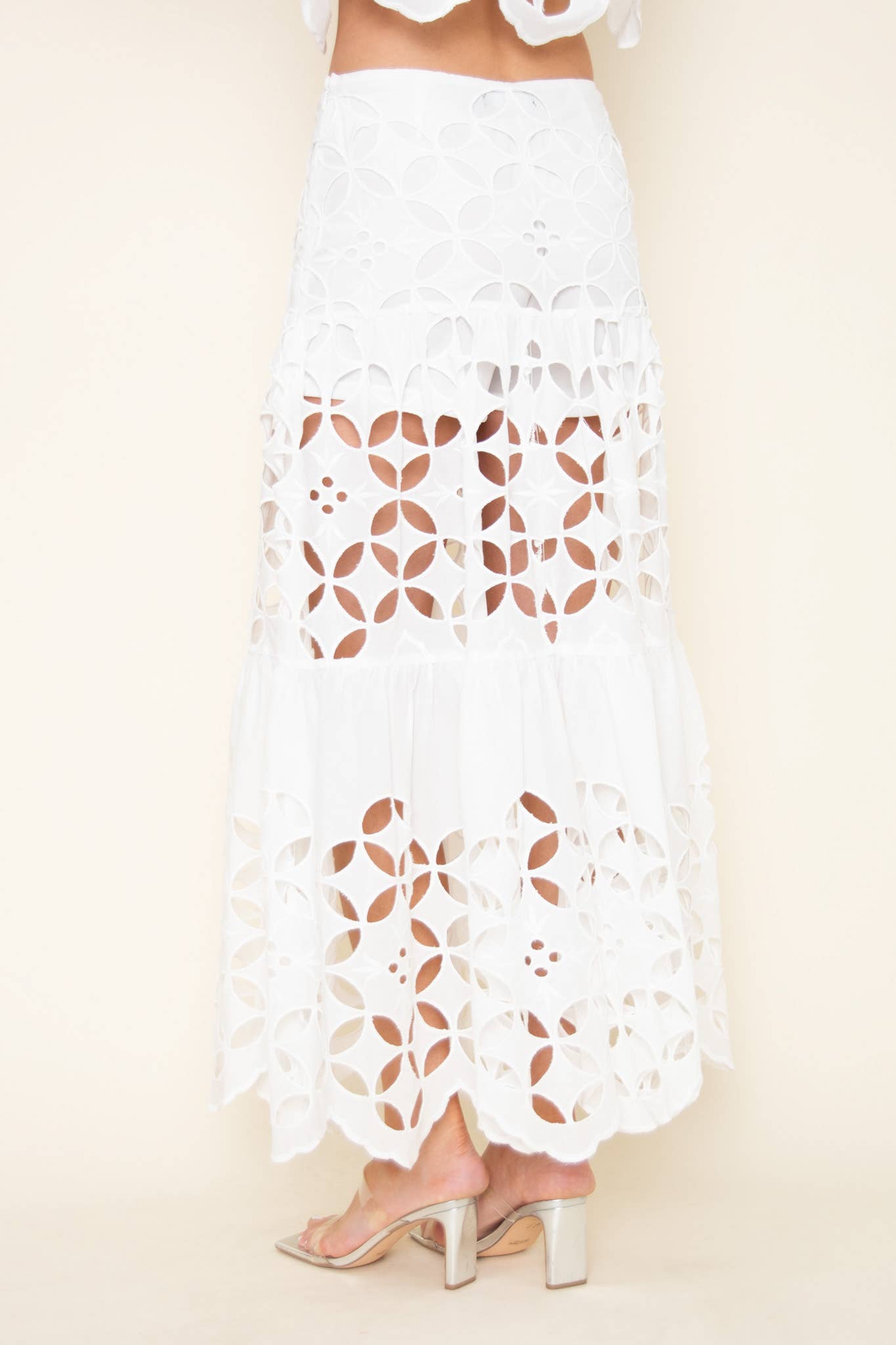 WHITE EYELET MAXI SKIRT
