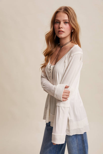 Textured Panel Button Henley Top