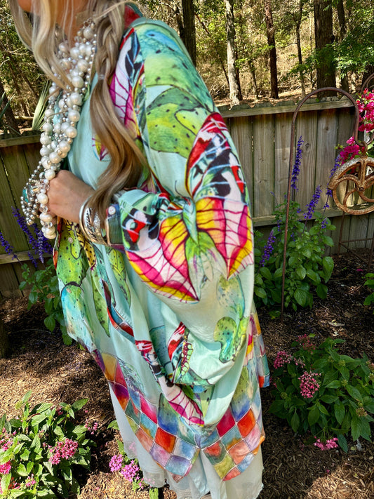 Cactus Butterfly Satin Kimono
