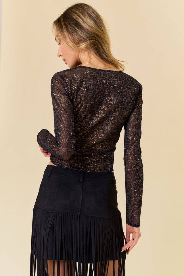 GLITTER SHEER MESH LAYERING TOP