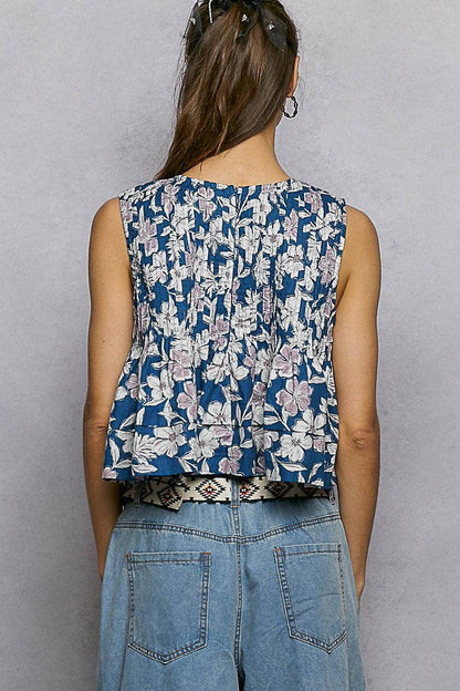 Pintuck Floral Tank Top