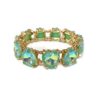 Love Heart Glass Crystal Bead Linked Stretch Bracelet