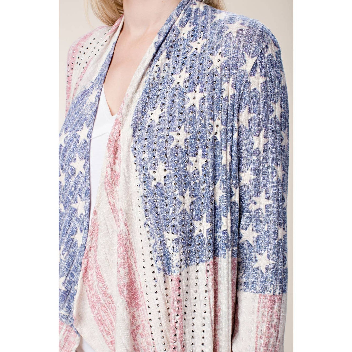 FLAG CARDIGAN WITH RHINESTONES