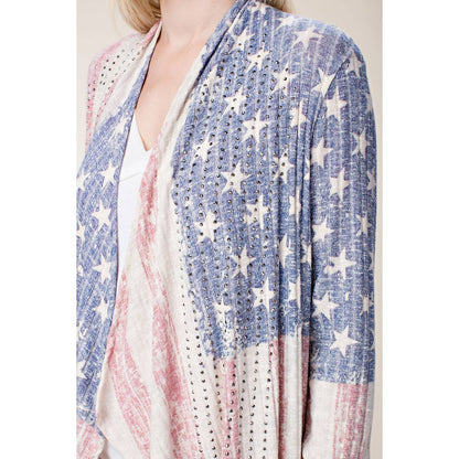FLAG CARDIGAN WITH RHINESTONES