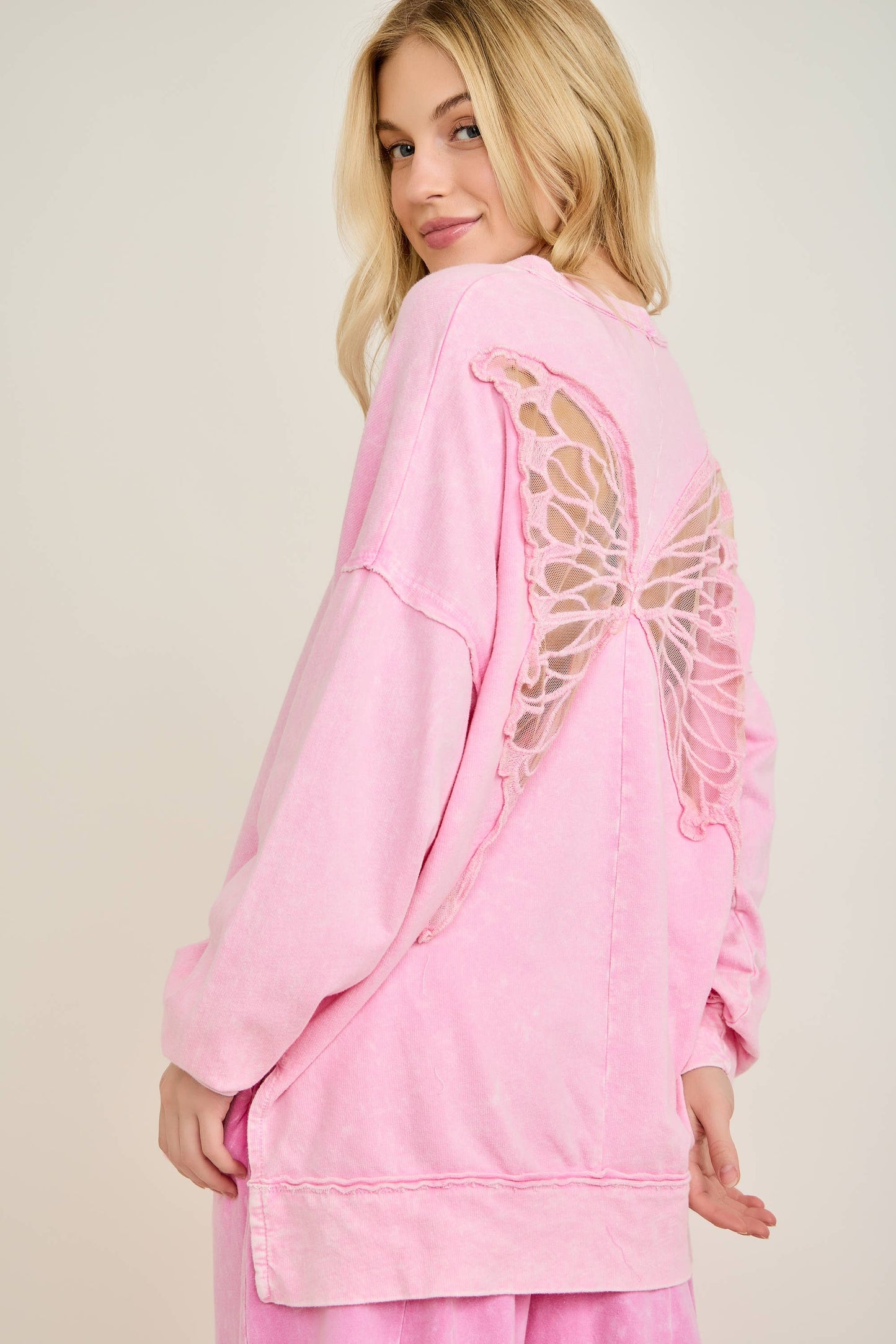 Mineral Wash Butterfly appliques Top