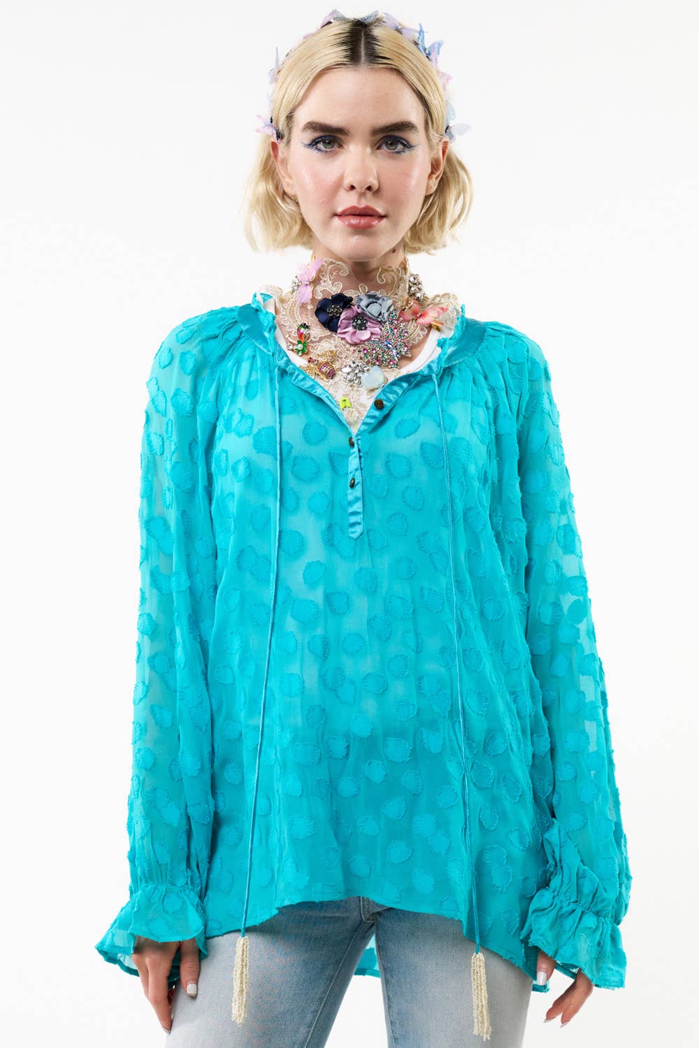 Aqua Teal Maven Blouse
