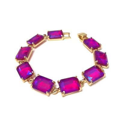 Emerald Cut Glass Crystal Linked Statement Bracelet