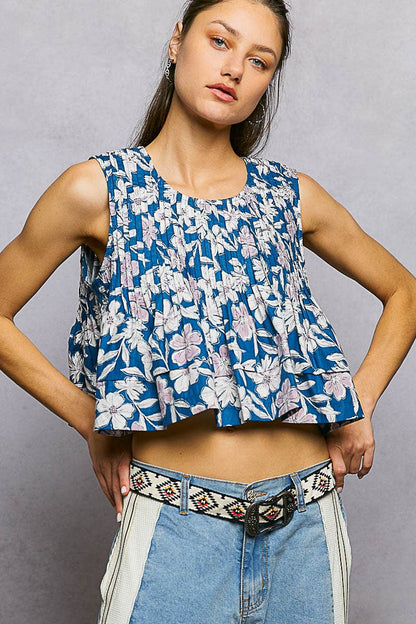 Pintuck Floral Tank Top