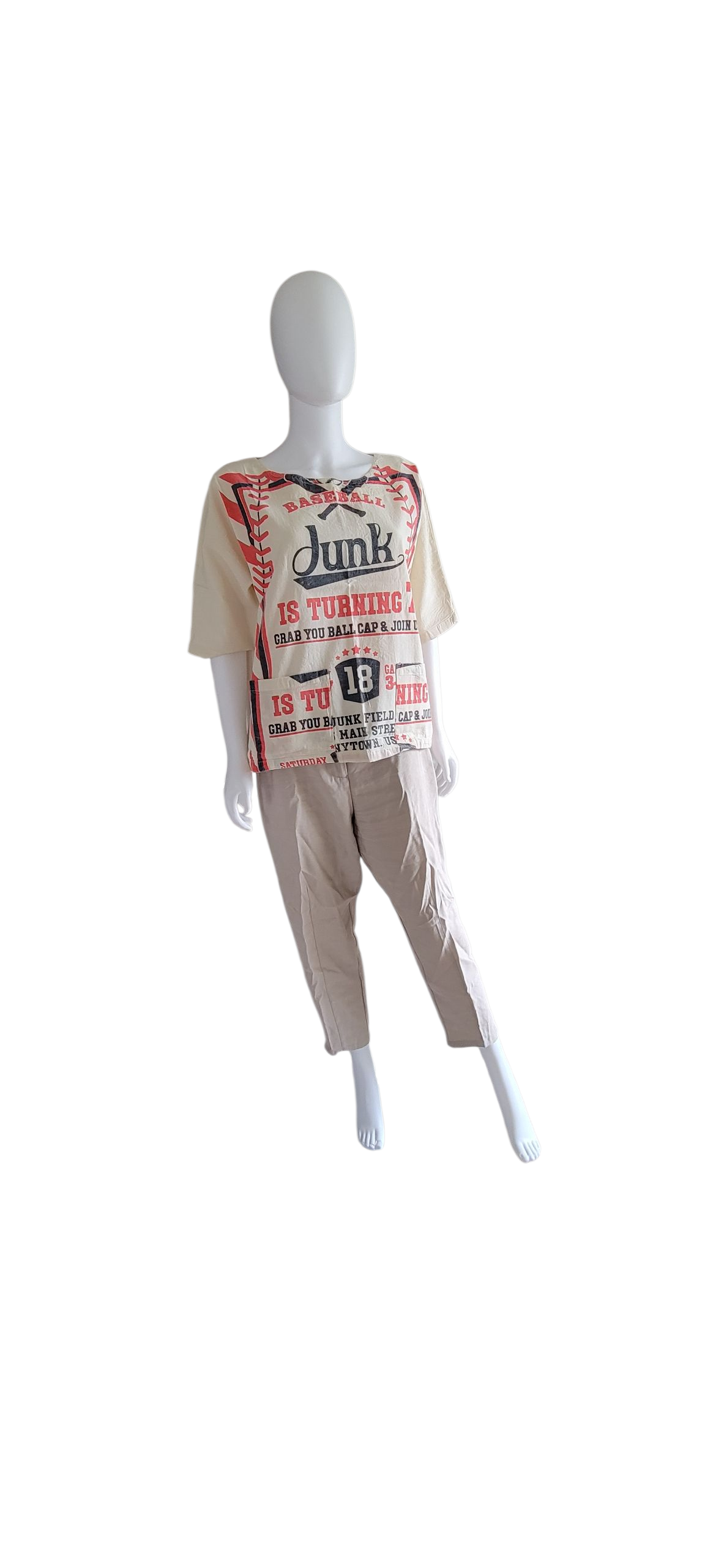 Flour Sack Vintage Print ShortSleeveTop-Baseball