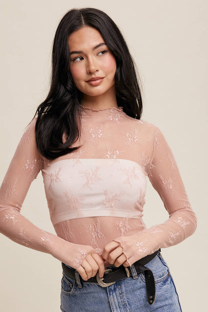 Sheer Lace Long-Sleeve Layering Top