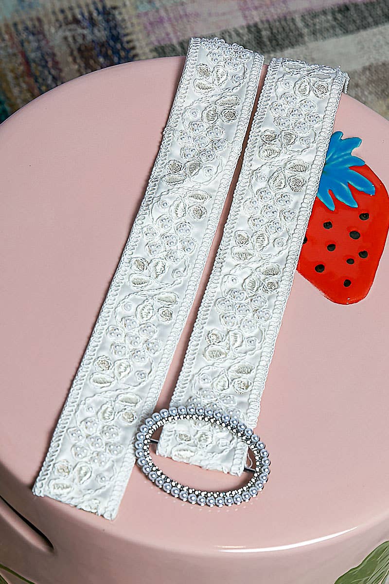 Floral Satin Lace Pearl Belt