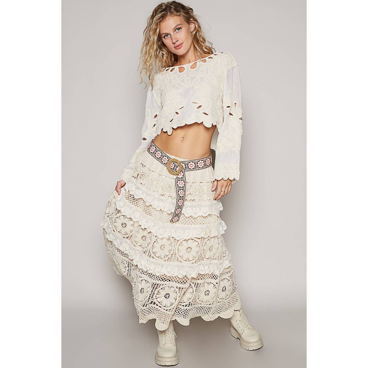 Cropped Long Sleeve Crochet Top