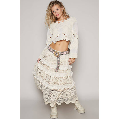 Cropped Long Sleeve Crochet Top
