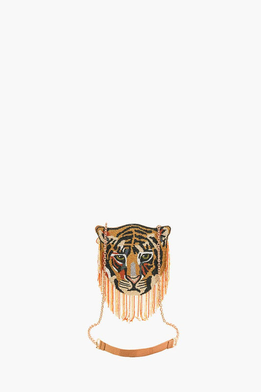 Tiger Shaped Beaded Crossbody Bag