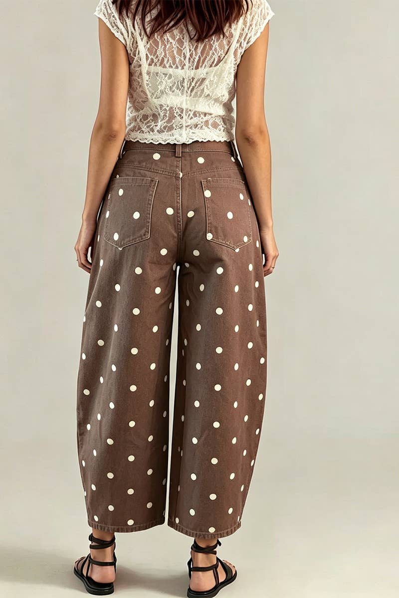 Cotton Polka Dot Wide Leg Barrel Pants