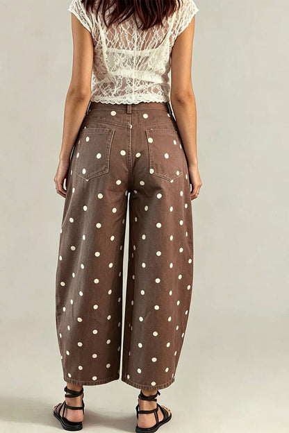 Cotton Polka Dot Wide Leg Barrel Pants