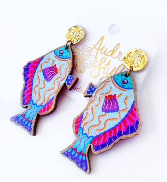 Light Blue Colorful Fish Dangle Earring