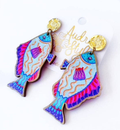 Light Blue Colorful Fish Dangle Earring