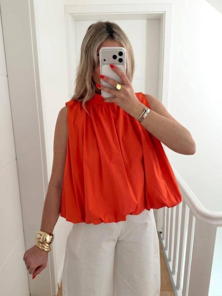 Sleeveless Cotton Balloon Blouse Orange