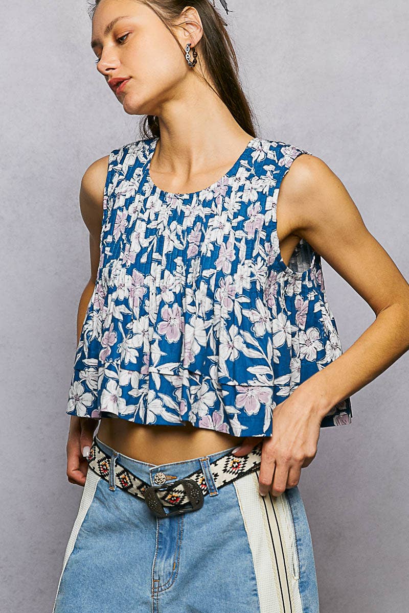Pintuck Floral Tank Top