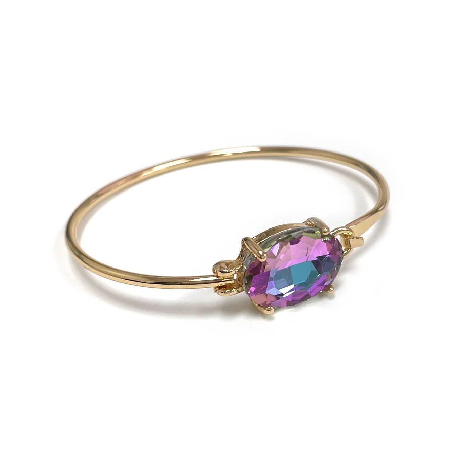 High Quality Glass Crystal Oval Stone Cuff Metal Bangle