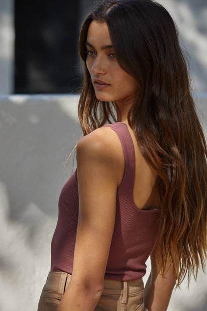 Seamless Ribbed Double Layered Square Bodysuit