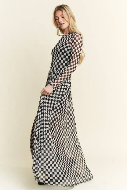 BLACK CHECKER PRINT MAXI DRESS