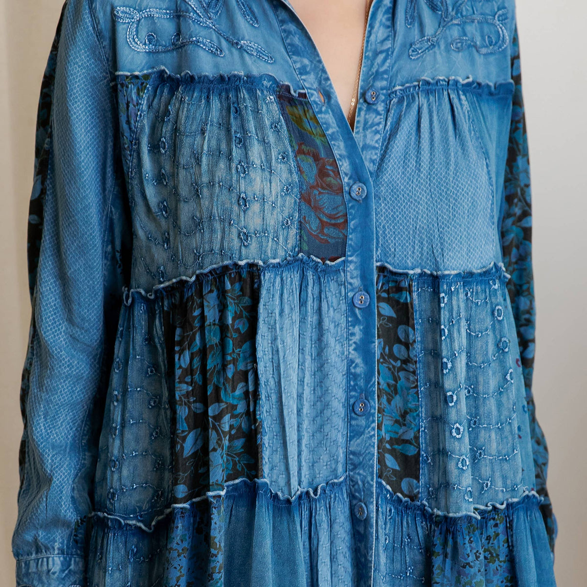 Artisan Embroidered Jhabla Shirt Dress in Mixed Motifs