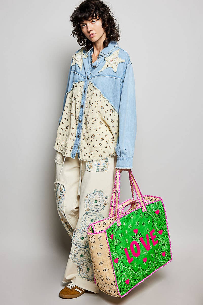 LOVE Bandana Quilted Tote Bag