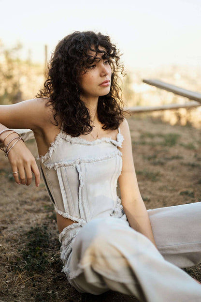 Raw Hem Spaghetti Strap Denim Corset Top