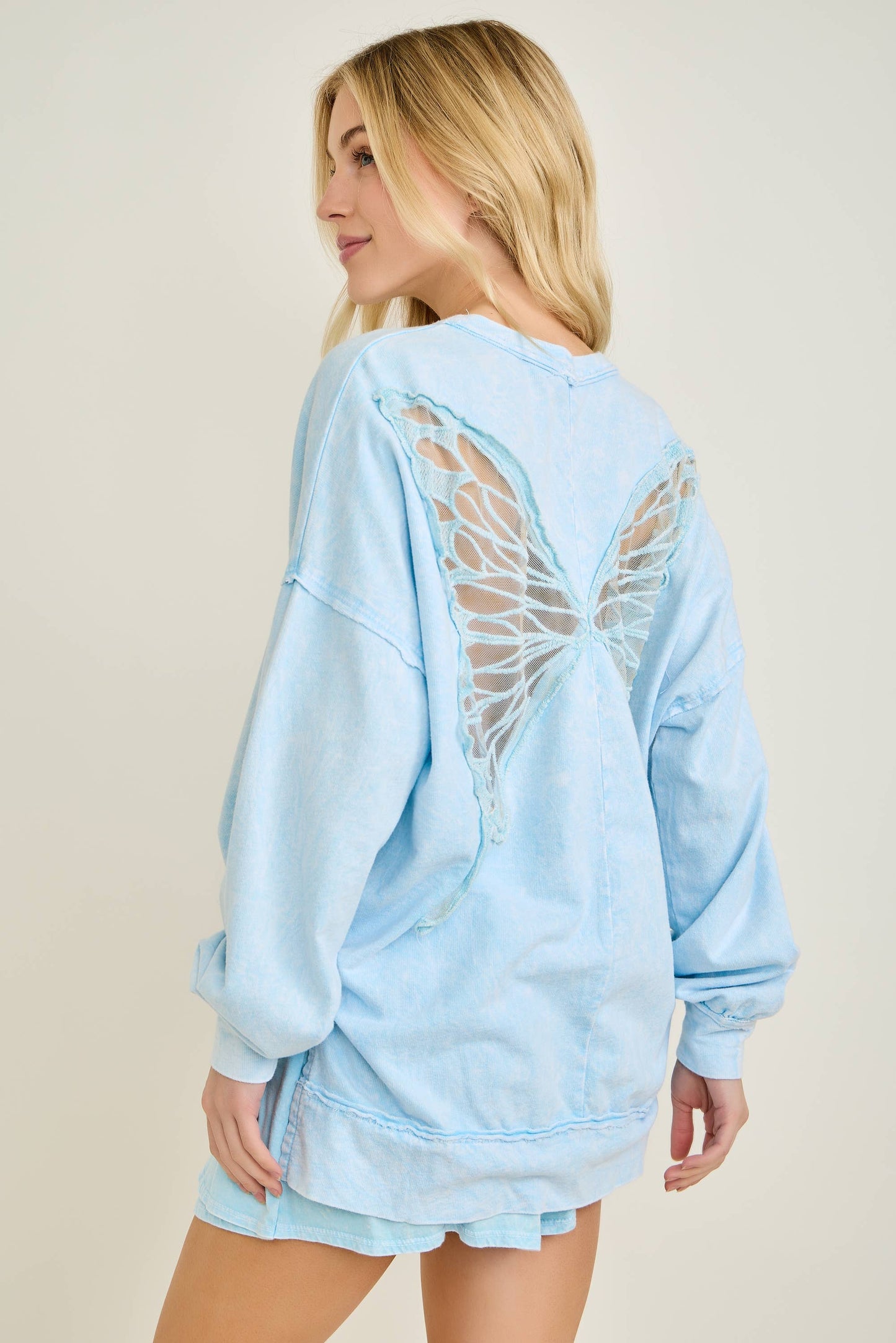 Mineral Wash Butterfly appliques Top