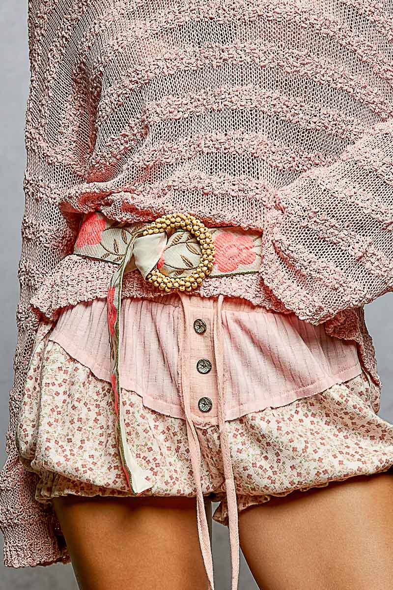 Pink floral pattern round buckle belt