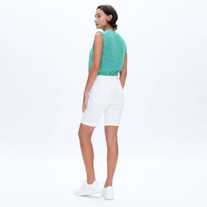 WHITE MID RISE TWILL SHORTS WITH FINISHED HEM