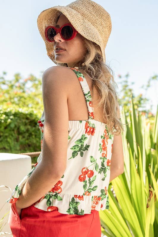 Tomato Printed Ruffle Top